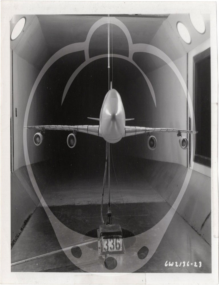 Archive of 46 original vernacular photographs of a model airliner in wind tunnel tests