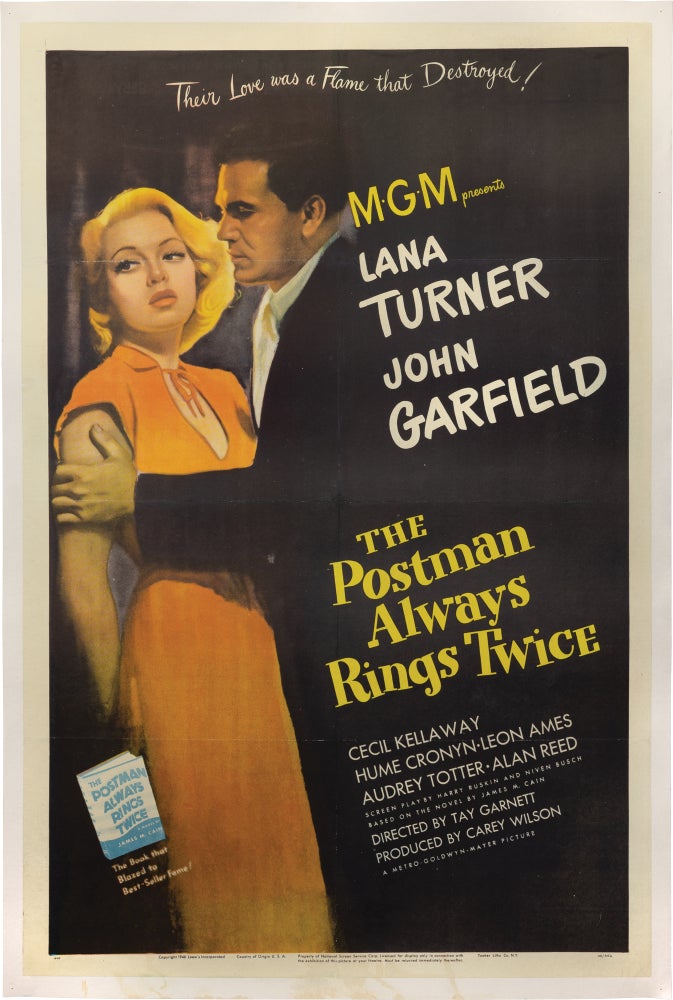 Book #157187] The Postman Always Rings Twice (Original poster for the 1946 film). James M. Cain,...