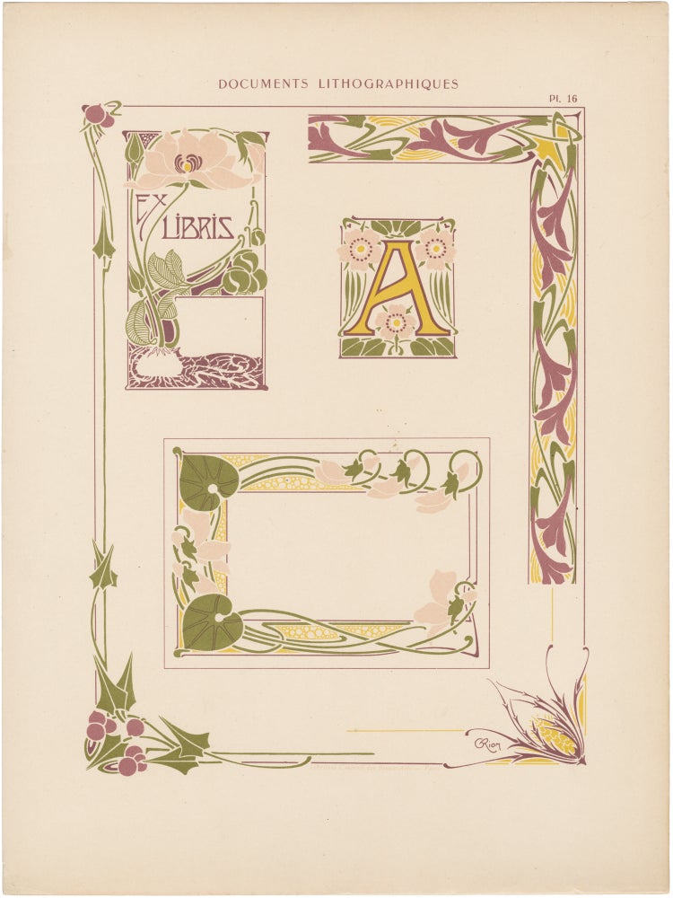 [Book #157232] Original Documents Lithographiques design sheet, plate 16. Art Nouveau, Librairie Central des Beaux-Arts.