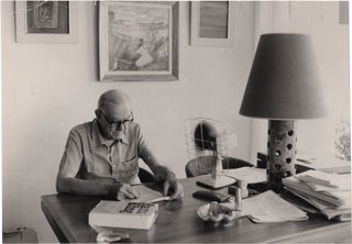 Book #157314] Original photograph of Graham Greene at his home in 1983. Graham Greene, subject