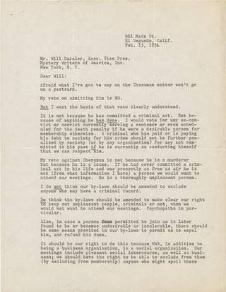 Book #157370] Original typed letter signed from Frederic Brown to Will Oursler. Frederic Brown