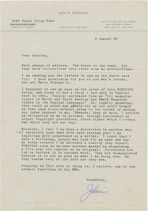 Book #157872] Typed letter signed from author John D. MacDonald to Mystery Writers of America...