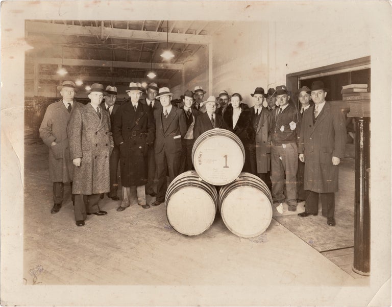 [Book #157897] Original photograph of the first legal whiskey produced during prohibition in Cincinnati, Ohio, 1933. Prohibition.