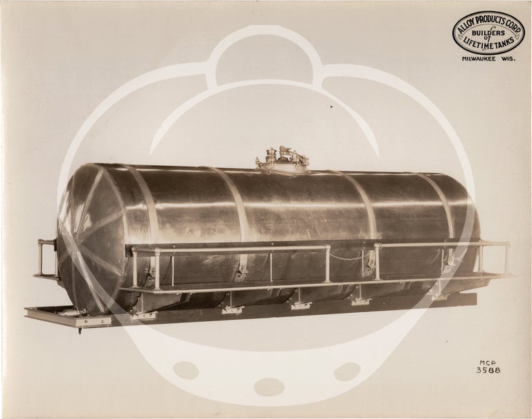 Original Alloy Products Corporation sales sampler of 45 photographs of transportation vehicles, pressure vessels, pressure tanks, parts, and fabrication