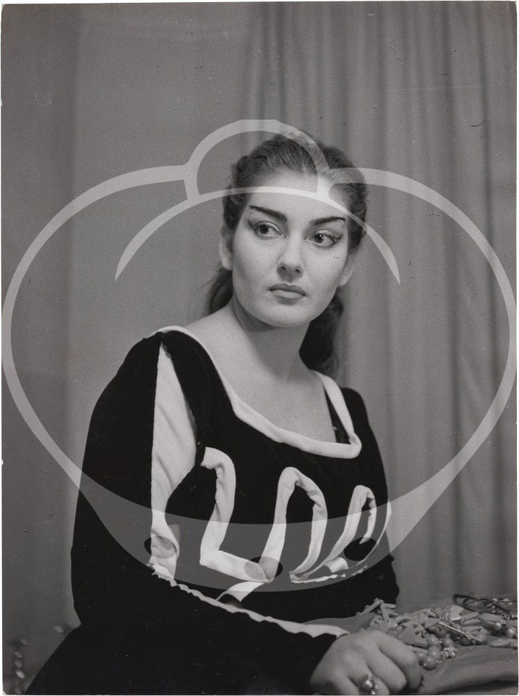 [Book #157958] Original photograph of Maria Callas in her dressing room before "Medea," 1953. Maria Callas, Erio Piccagliani, subject, photographer.
