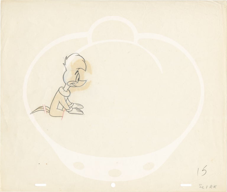 Five original sketches and one original cel of Woody Woodpecker and Buzz Buzzard