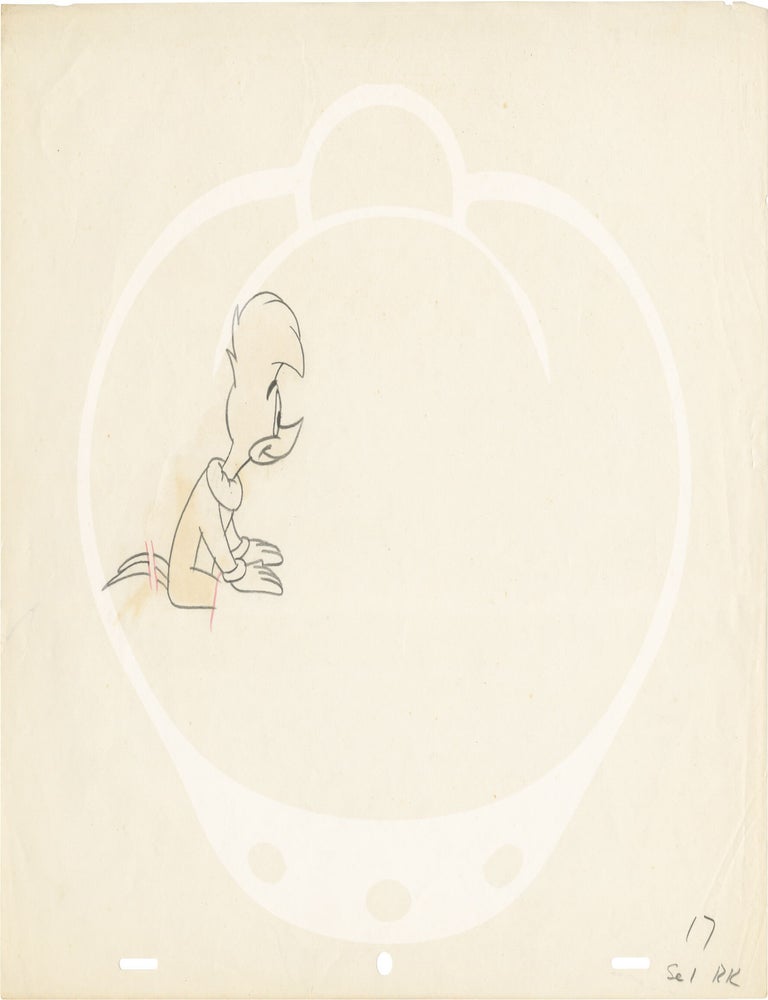 Five original sketches and one original cel of Woody Woodpecker and Buzz Buzzard