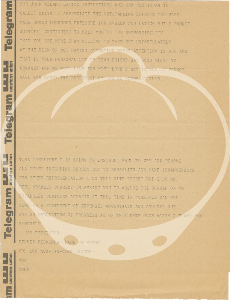 Archive of correspondences, notes, forms, and other documents to and from Sam Peckinpah, circa 1970-1979