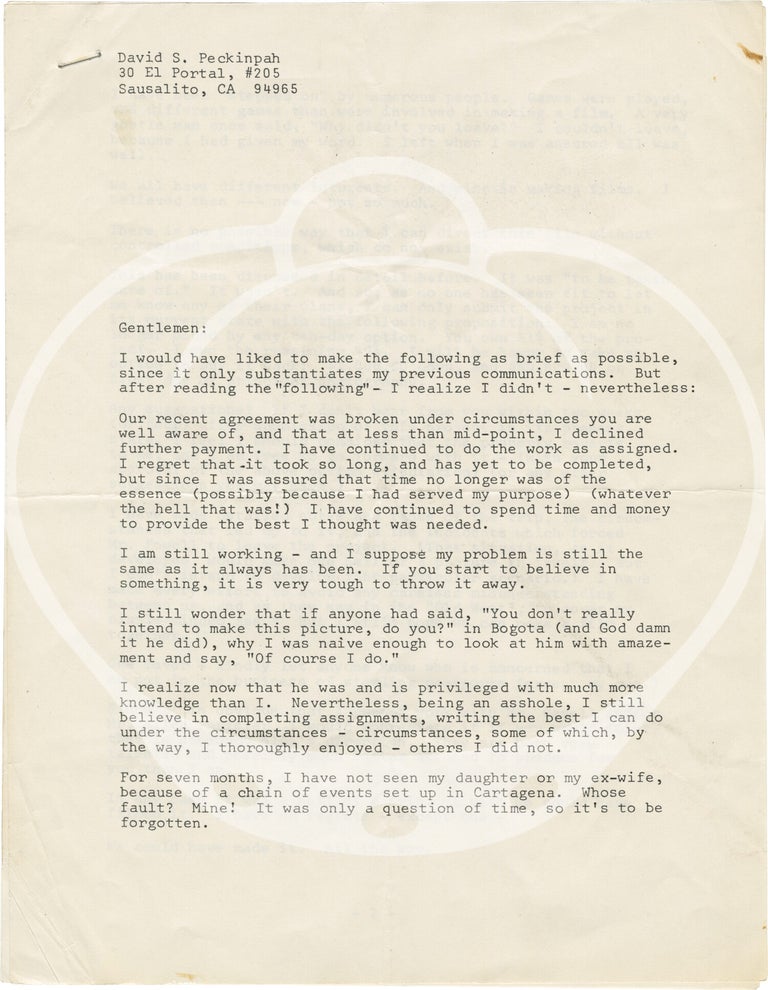 Archive of correspondences, notes, forms, and other documents to and from Sam Peckinpah, circa 1970-1979