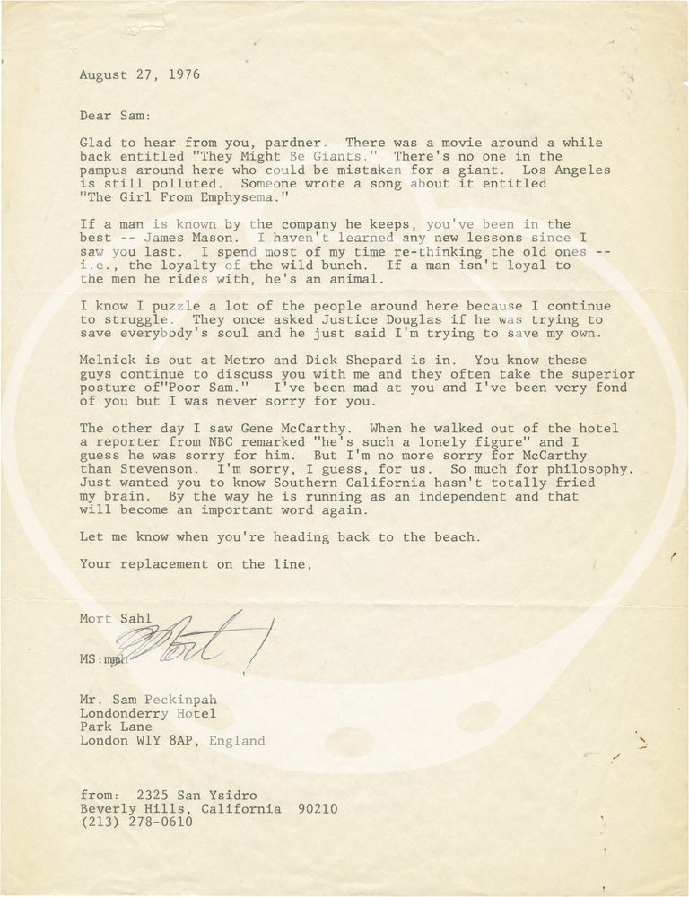 Archive of correspondences, notes, forms, and other documents to and from Sam Peckinpah, circa 1970-1979