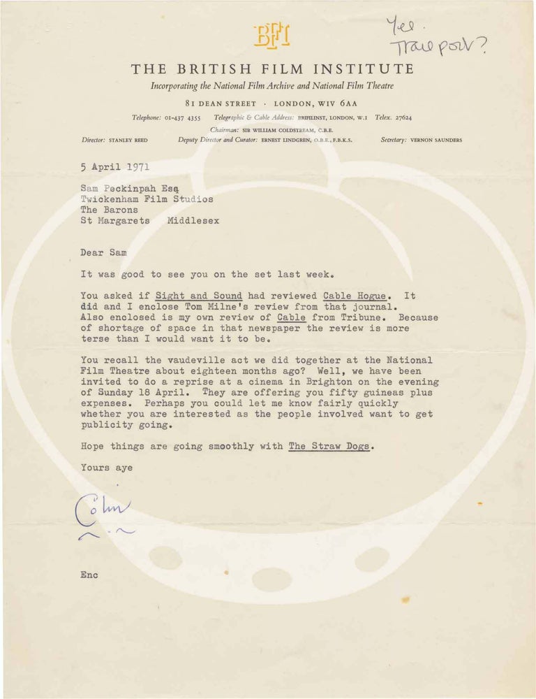 Archive of correspondences, notes, forms, and other documents to and from Sam Peckinpah, circa 1970-1979