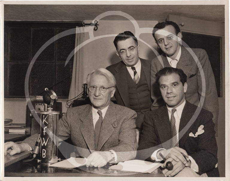 Two original photographs of Frank Capra and Rob Wagner on KFWB radio
