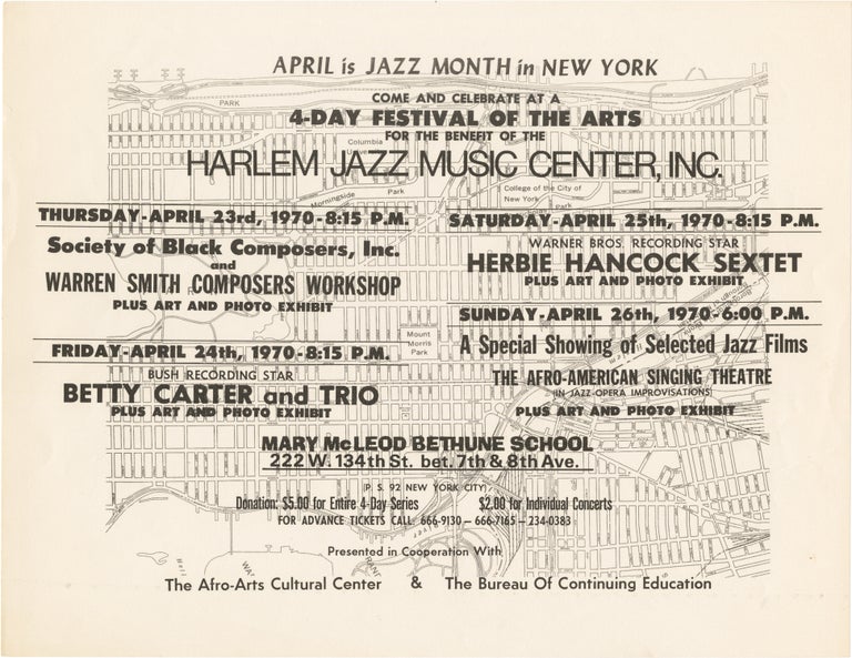 Original 4-Day Festival of the Arts for the Benefit of the Harlem Jazz Music Center, Inc. flyer,...