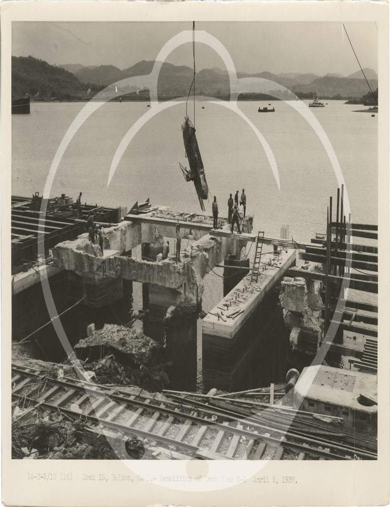 Archive of 64 original photographs documenting reconstruction work on the Panama Canal's Dock 15 in Balboa, 1936-1938