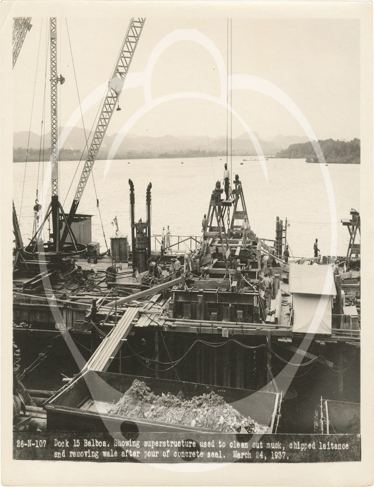 Archive of 64 original photographs documenting reconstruction work on the Panama Canal's Dock 15 in Balboa, 1936-1938