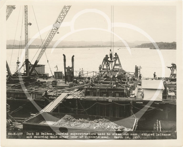 Archive of 64 original photographs documenting reconstruction work on the Panama Canal's Dock 15 in Balboa, 1936-1938
