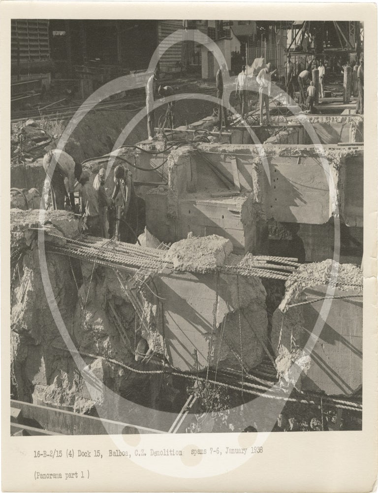 Archive of 64 original photographs documenting reconstruction work on the Panama Canal's Dock 15 in Balboa, 1936-1938