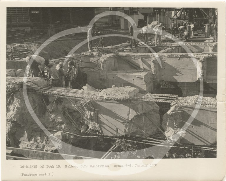 Archive of 64 original photographs documenting reconstruction work on the Panama Canal's Dock 15 in Balboa, 1936-1938