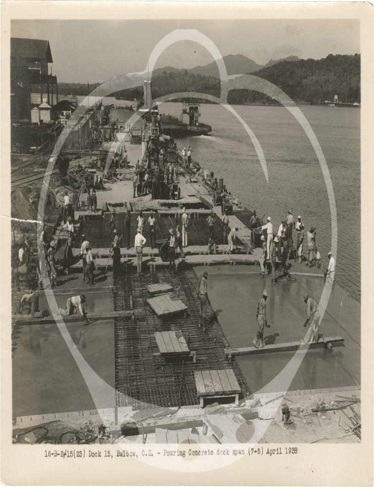 Archive of 64 original photographs documenting reconstruction work on the Panama Canal's Dock 15 in Balboa, 1936-1938