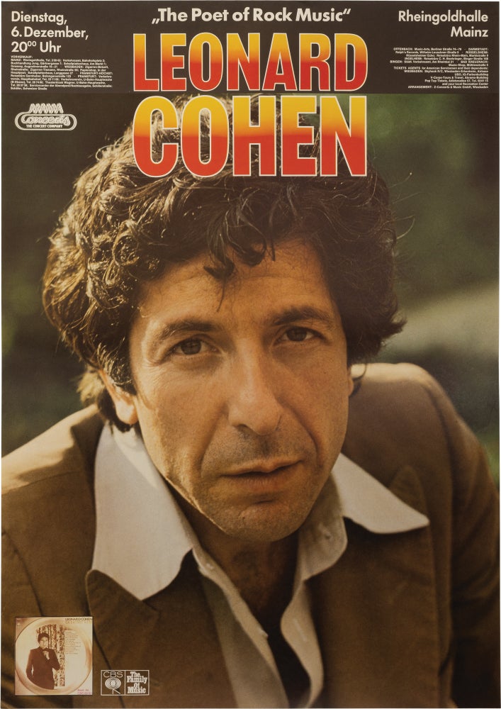 [Book #158619] Original Leonard Cohen German concert poster for a (canceled) performance at Rheingoldhalle Mainz, December 6, 1977. Leonard Cohen.