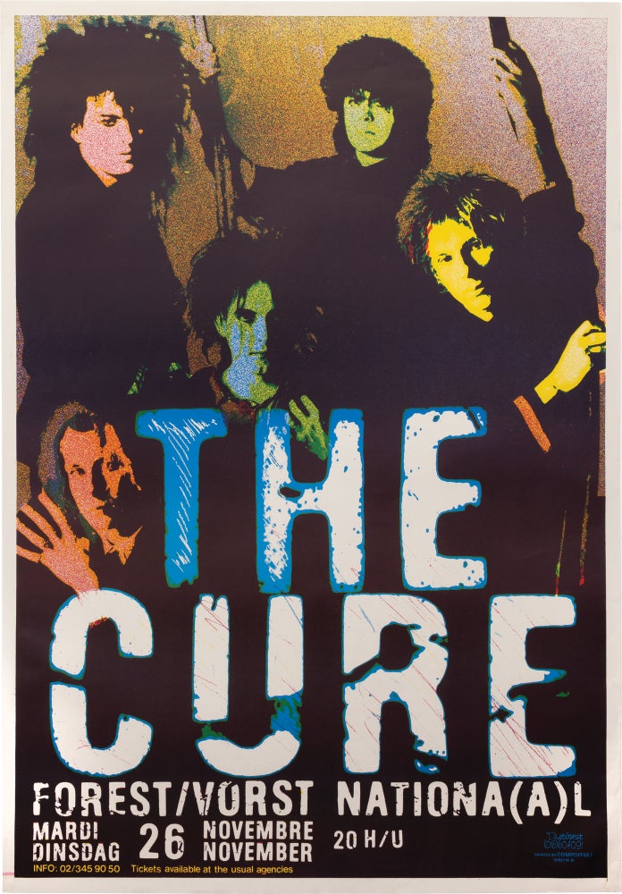 [Book #158628] Original tour poster for a performance by the Cure at Forest National in Belgium on November 26, 1985. The Cure.