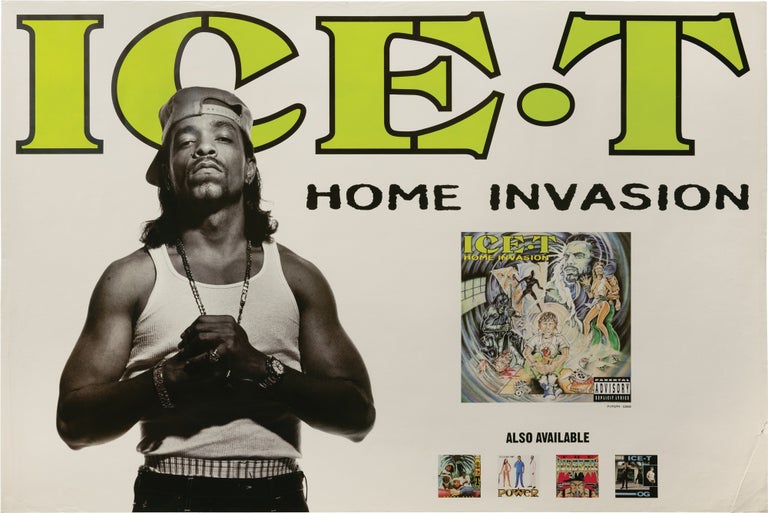 [Book #158630] Original record store poster promoting Ice-T's 1993 album Home Invasion. Ice-T.