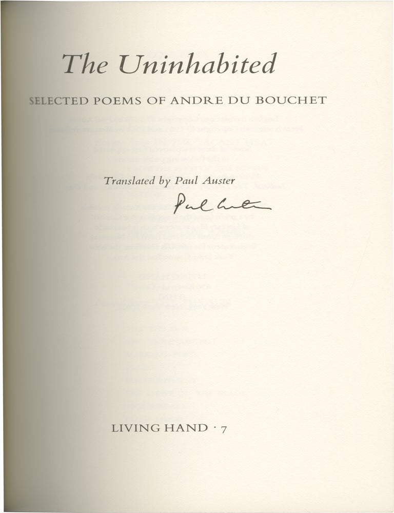 The Uninhabited: Selected Poems of Andre du Bouchet