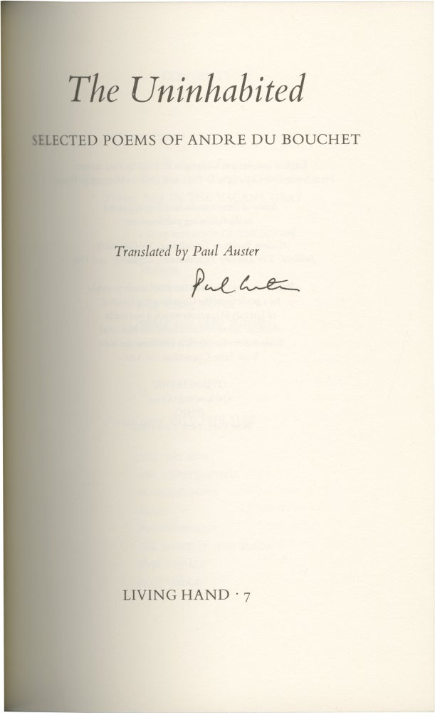 The Uninhabited: Selected Poems of Andre du Bouchet
