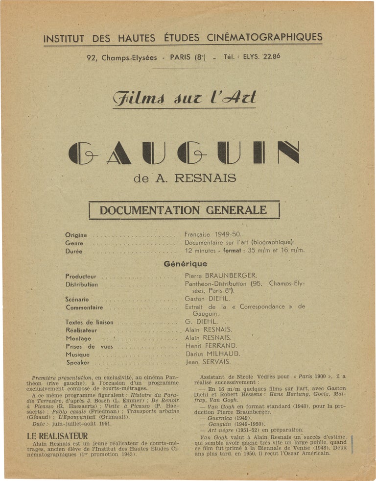 [Book #158773] Gauguin. Alain Resnais, Jean Servais, Paul Gauguin, director, starring, subject.