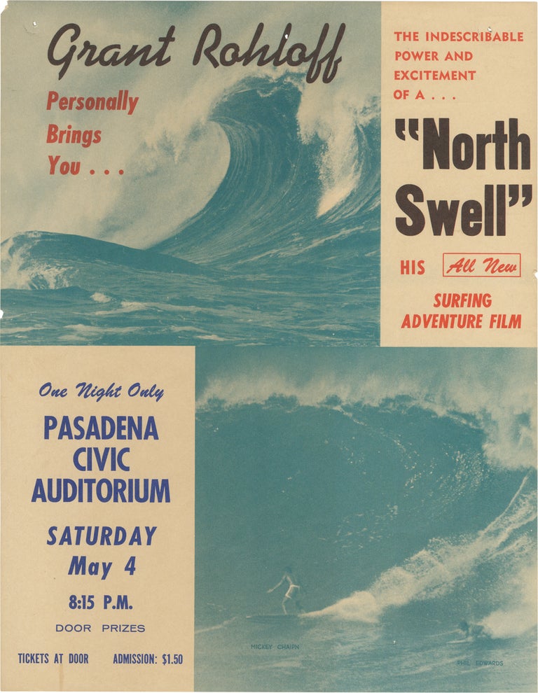Book #158798] North Swell (Original flyer for a showing of the 1964 film). Paul Hunt, Grant...