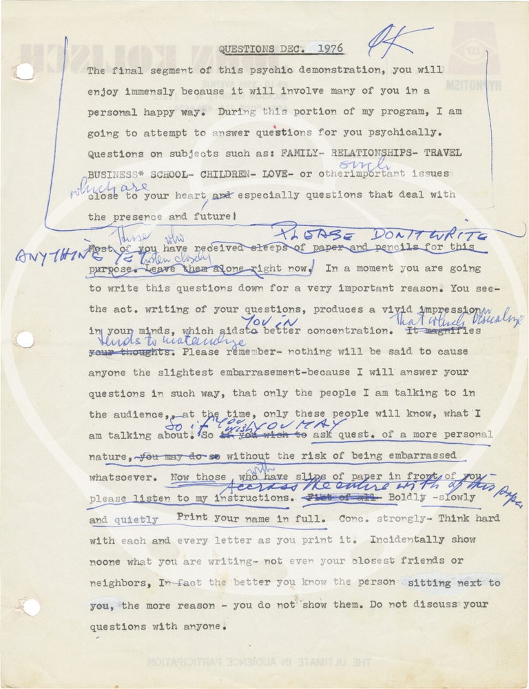 Archive of material belonging to hypnotist and magician John Kolisch