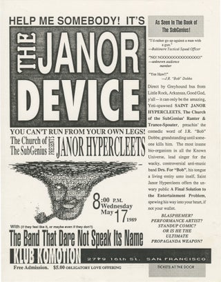 Book #159579] Help Me Somebody! It's The Janor Device (Original flyer for the 1989 nightclub...