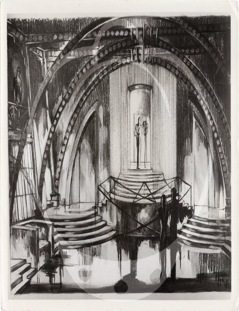 Collection of 15 original photographs of production designs used during the 1978 exhibition, "Designed for Film: The Hollywood Art Director," at the Museum of Modern Art