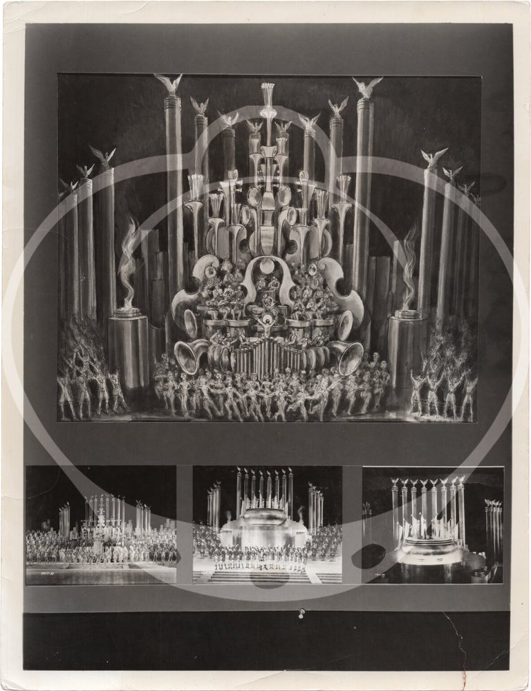 Collection of 15 original photographs of production designs used during the 1978 exhibition, "Designed for Film: The Hollywood Art Director," at the Museum of Modern Art