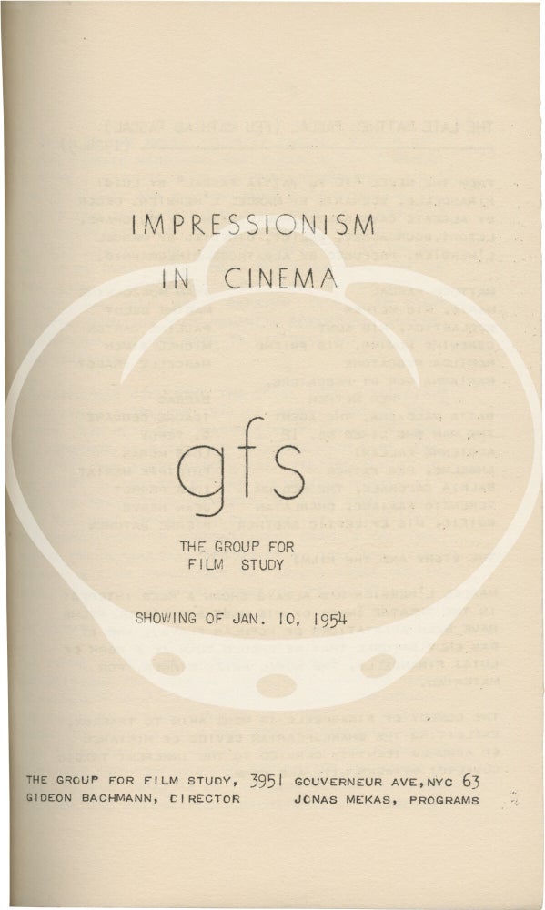Original bound gathering of four programs for film screenings held by The Group for Film Study, 1953-1954