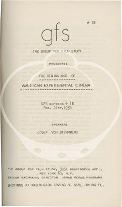 Original bound gathering of four programs for film screenings held by The Group for Film Study, 1953-1954