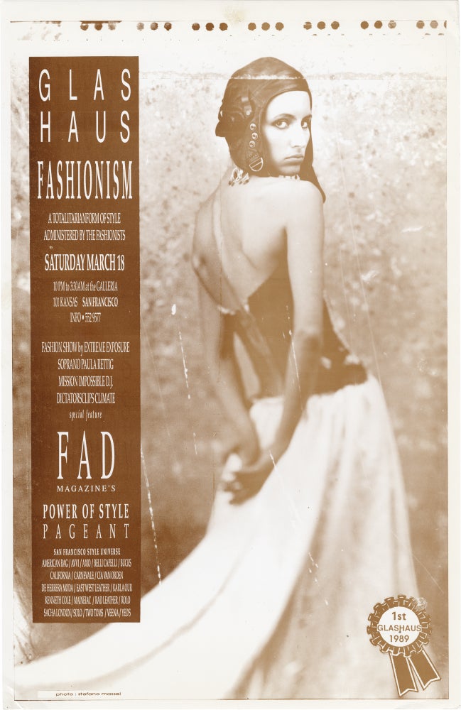 [Book #159727] Original "Glas Haus Fashionism: A Totalitarianform of Style Administered by the Fashionists" poster, for an event at San Francisco's Galleria [Design Center], 1989. San Francisco, Flyers, Fashion.