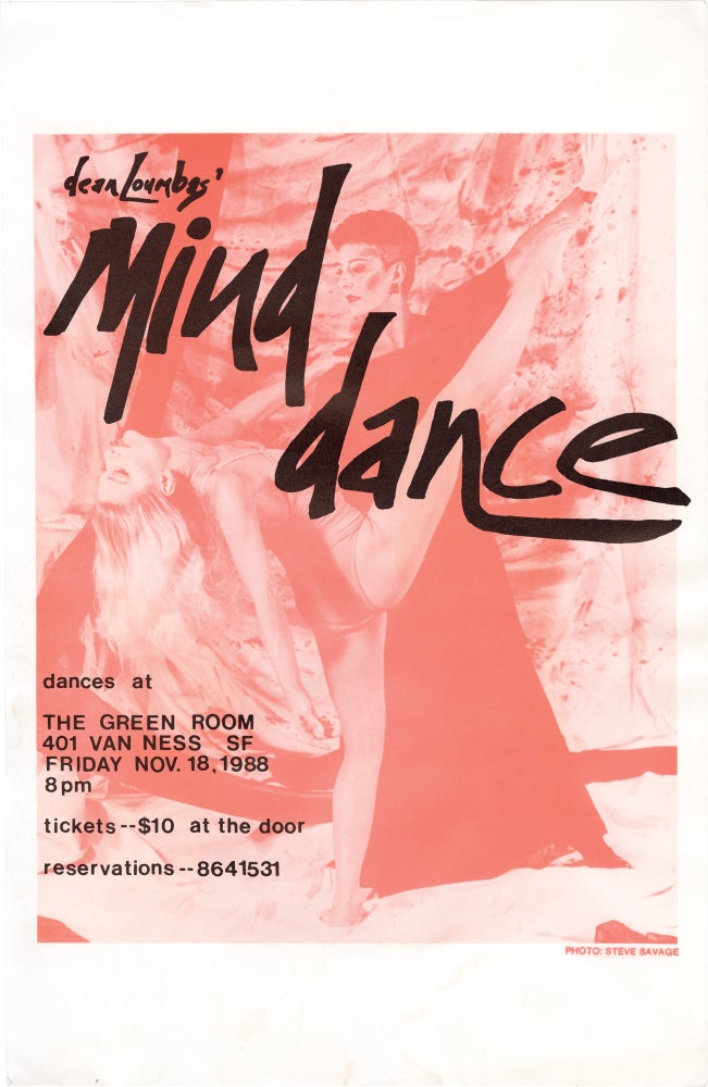 [Book #159731] Original two-color "Dean Loumbas' Mind Dance" poster, for a performance at The Green Room, San Francisco, 1988. San Francisco, Dean Loumbas, Steve Savage, choreographer, photographer, Flyers, Dance.