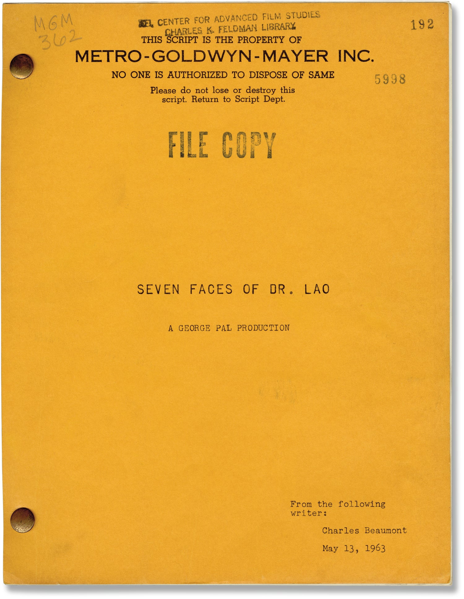 7 Seven Faces of Dr. Lao George Pal Charles G. Finney Charles