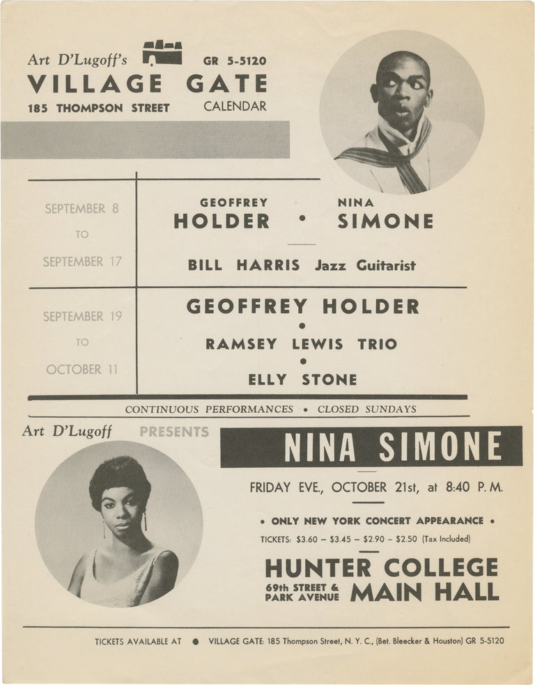 Book #159886] Original flyer for a series of performances by Nina Simone and Geoffrey Holder at...