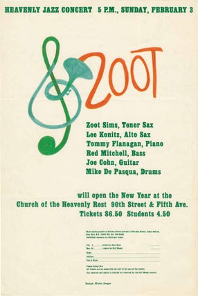 Book #159919] Original "Zoot" mailer, for a performance by Zoot Sims and his ensemble, at the...