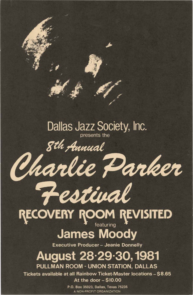 Book #159943] Original 8th Annual Charlie Parker Festival poster featuring James Moody at the...