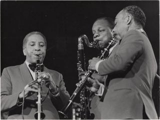 Book #159963] Original photograph of Paul Gonsalves, Harry Carney, and Jimmy Hamilton in concert...