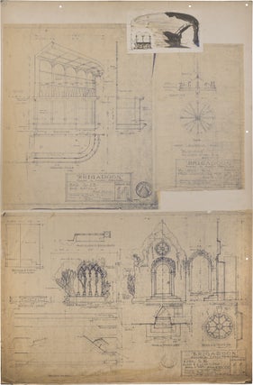Book #160189] Archive of approximately 200 set and schematic blueprints, mounted on 62 oversize...