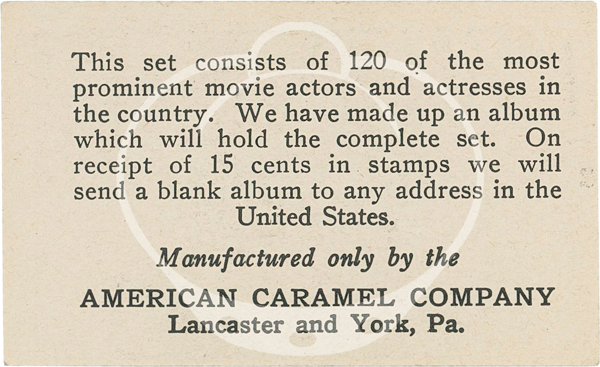 Issued by American Caramel Company, Lancaster and York