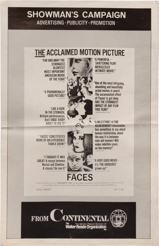 Book #160239] Faces (Original pressbook for the 1968 film). John Cassavetes, Gena Rowlands John...