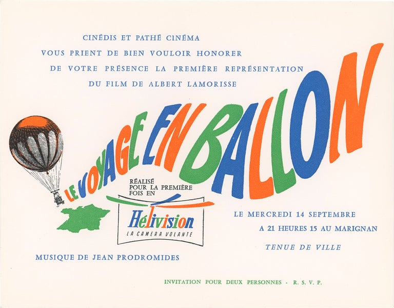 Stowaway in the Sky [Le Voyage en ballon] (Original invitation to the premiere of the 1960 film