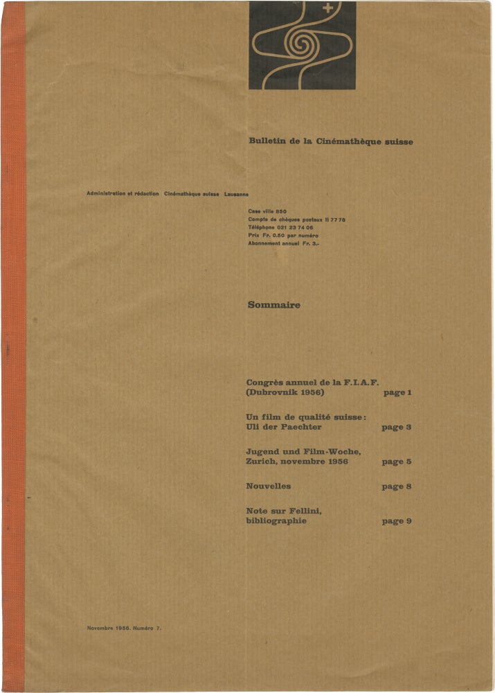 Book #160361] Bulletin de la Cinémathèque suisse, November 1956, Number 7. Film Ephemera