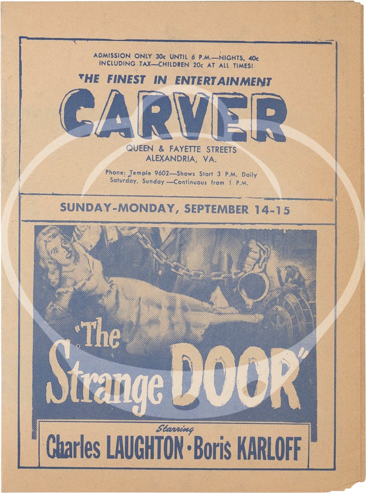 Original promotional theater flyer for the Carver Theater circa 1951 featuring "The Strange...