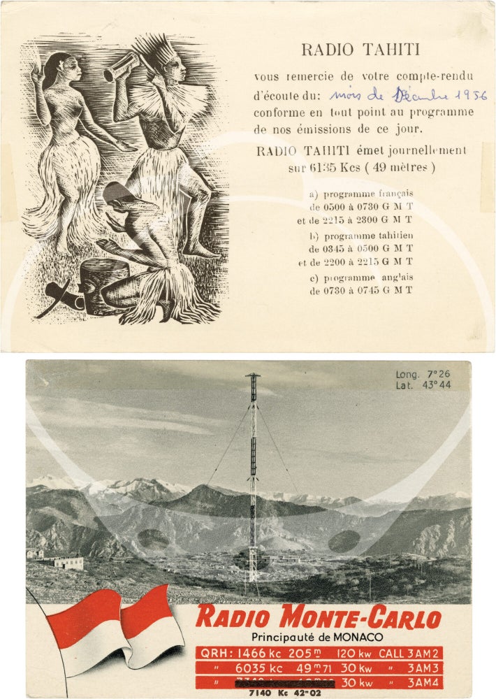 Collection of international QSL cards from a radio hobbyist, 1954-1973